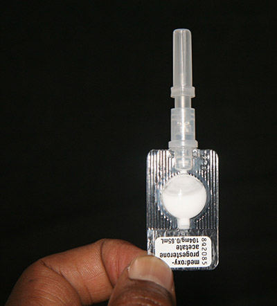 Close-up of self-administered contraceptive
