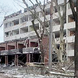 Volodymyr Dahl East Ukrainian National University, pictured above, is one of the nearly 70 universities damaged or destroyed by bombs and shelling. Since the conflict started in February 2022, more than 35,000 university students have been displaced inside and out of Ukraine.