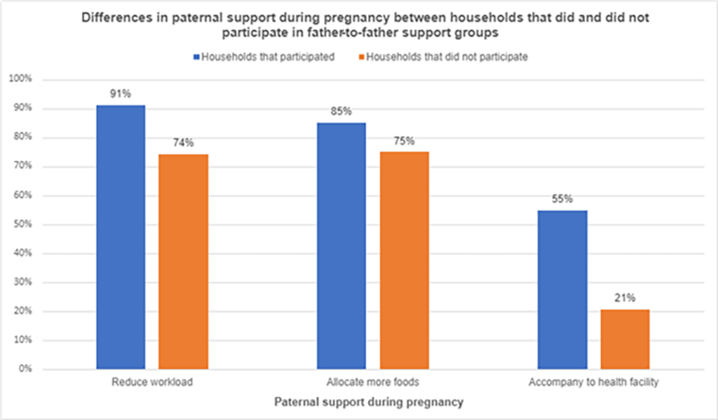 Figure 2: Differences in paternal support during pregnancy between households that did and did not participate in IHANN IV father-to-father support groups